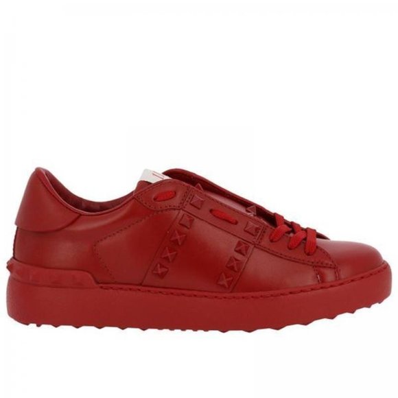 Valentino Garavani 11. Women Rockstud Studded Leather Sneakers Shoes Red - Picture 2 of 12